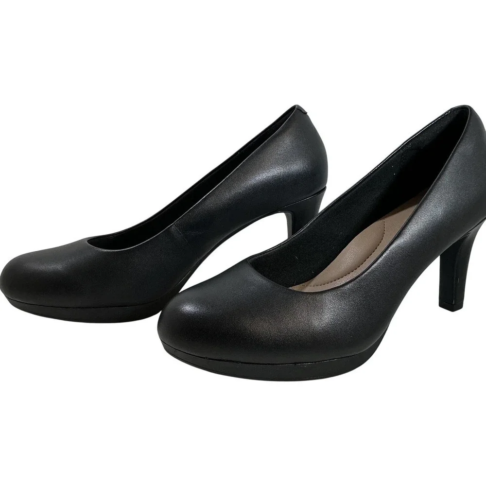 Clarks Adriel Viola Black Leather Platform Pumps Heels Womens Size 7 Wide